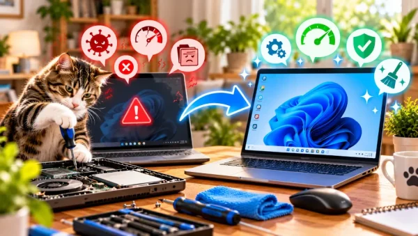 Réparation informatique avec assistant félin